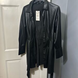 ZARA BLACK FAUX LEATHER BUTTONED DRESS